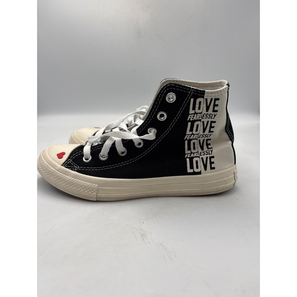 Converse Love Fearlessly Yourself First Black White Red Heart, Kids Unisex Sz 2 - Picture 2 of 11